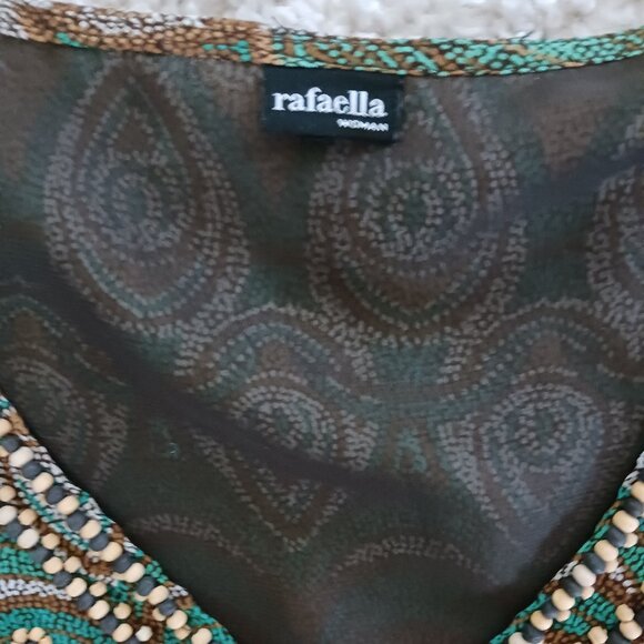EUC Women's Rafaella Brown Sleeveless Beaded Bohemian Style Top Green Beige Sz L - Picture 4 of 9